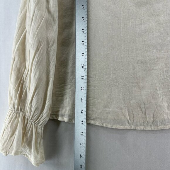 THML Blouse M Embroidered Ruffle Top Peasant Flounce Sleeve Cotton Cream - Picture 11 of 11